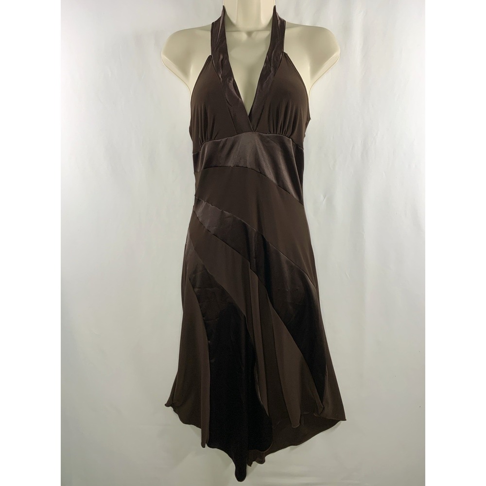 VTG 90s Taboo Y2K Fairy Babydoll Halter Midi Dress M Brown Bias Asymmetrical